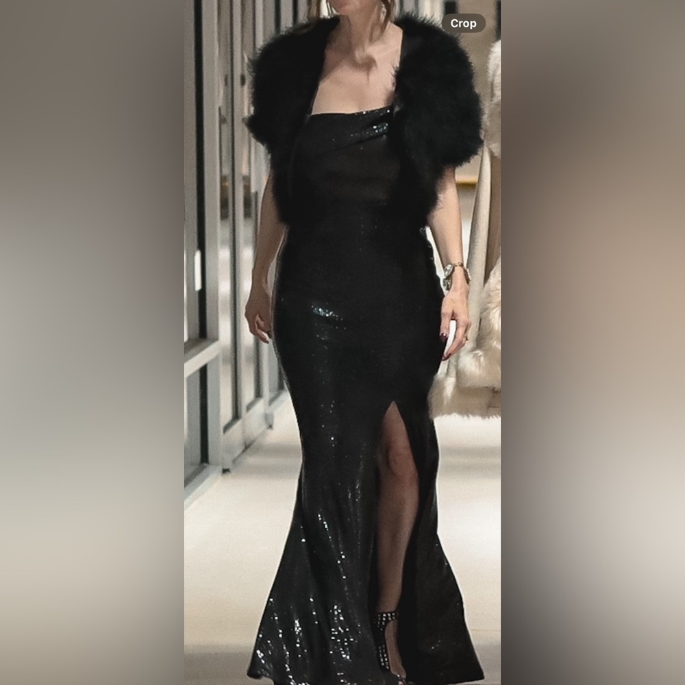 Elegant Black Sequin One-Shoulder Dress- 2